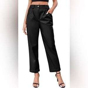 Febriajuce Faux Leather Pants for Women Pleather High Waisted Straight Leg